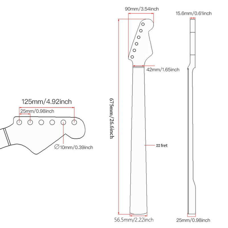 Elektrikitarrikael maple fingerboardiga, 22 freti, sobib vasaku ja parema kae jaoks