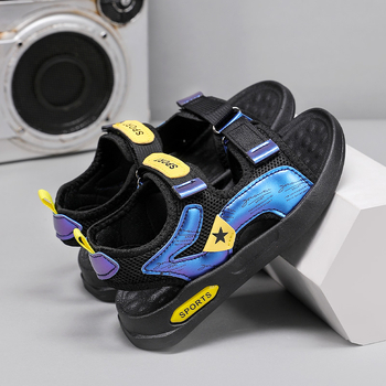 Παιδικά σανδάλια για αγόρια, με Velcro, πάνω μέρος από ύφασμα, EVA σόλα, αντιολισθητικά, ηλικίες 4–16 ετών