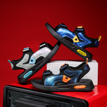 Παιδικά σανδάλια για αγόρια, με Velcro, πάνω μέρος από ύφασμα, EVA σόλα, αντιολισθητικά, ηλικίες 4–16 ετών