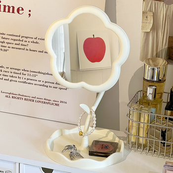 Слънчогледово настолно огледало за грим – въртящо се, с отделение за съхранение, пластмасова рамка, не електрическо, подходящо за спалня, дневна и баня