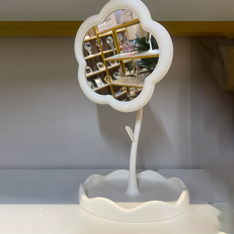 Слънчогледово настолно огледало за грим – въртящо се, с отделение за съхранение, пластмасова рамка, не електрическо, подходящо за спалня, дневна и баня
