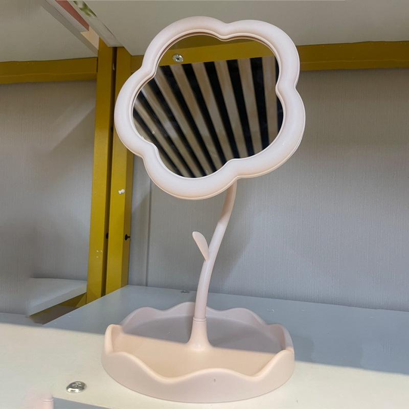 Слънчогледово настолно огледало за грим – въртящо се, с отделение за съхранение, пластмасова рамка, не електрическо, подходящо за спалня, дневна и баня