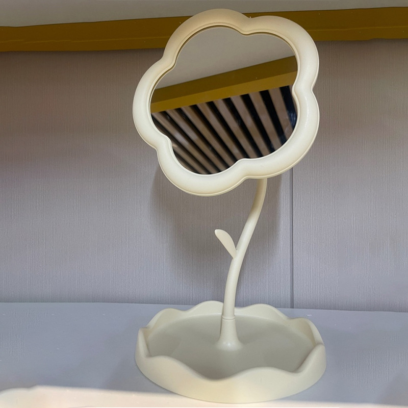 Слънчогледово настолно огледало за грим – въртящо се, с отделение за съхранение, пластмасова рамка, не електрическо, подходящо за спалня, дневна и баня