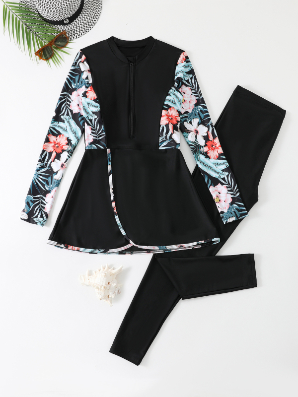 DTL Γυναικεῖο συντηρητικό μαγιό δύο τεμαχίων με μακριά μανίκια και μακριά παντελόνια — επένδυση στήθους, χωρίς μεταλλική ενίσχυση; ύφασμα πολυεστέρα 82% με επένδυση 80% σπάντεξ, για κολύμβηση