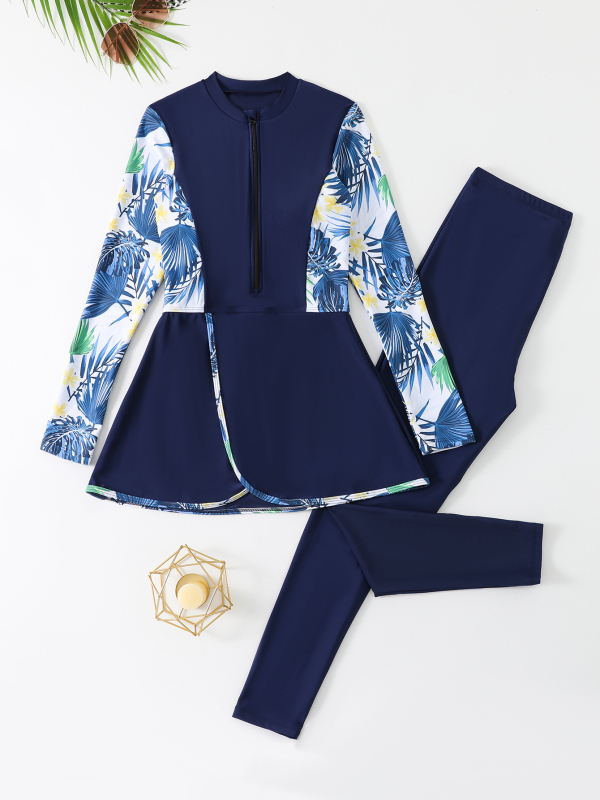 DTL Γυναικεῖο συντηρητικό μαγιό δύο τεμαχίων με μακριά μανίκια και μακριά παντελόνια — επένδυση στήθους, χωρίς μεταλλική ενίσχυση; ύφασμα πολυεστέρα 82% με επένδυση 80% σπάντεξ, για κολύμβηση