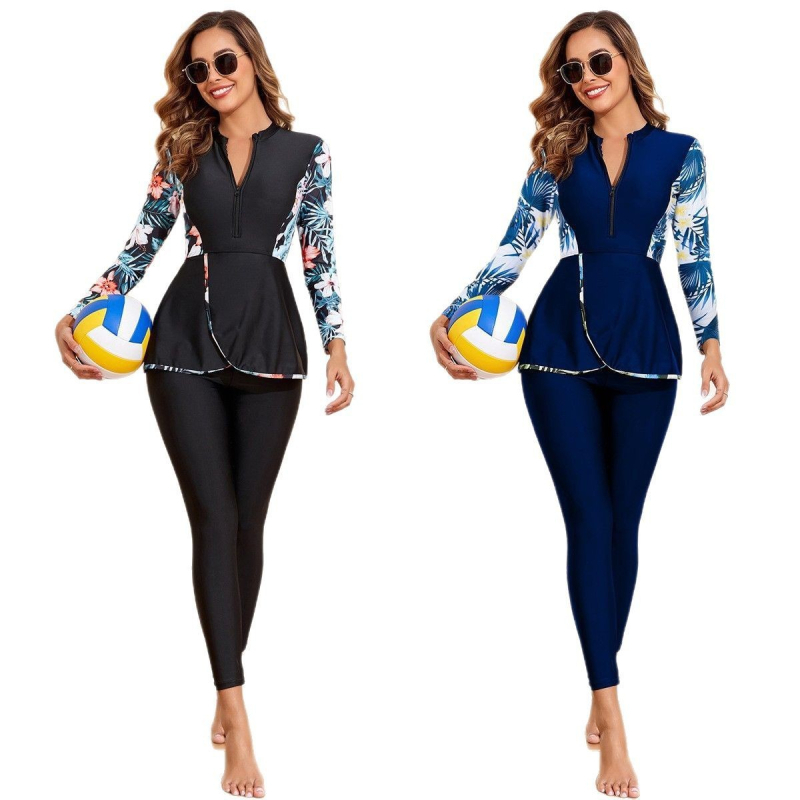 DTL Γυναικεῖο συντηρητικό μαγιό δύο τεμαχίων με μακριά μανίκια και μακριά παντελόνια — επένδυση στήθους, χωρίς μεταλλική ενίσχυση; ύφασμα πολυεστέρα 82% με επένδυση 80% σπάντεξ, για κολύμβηση