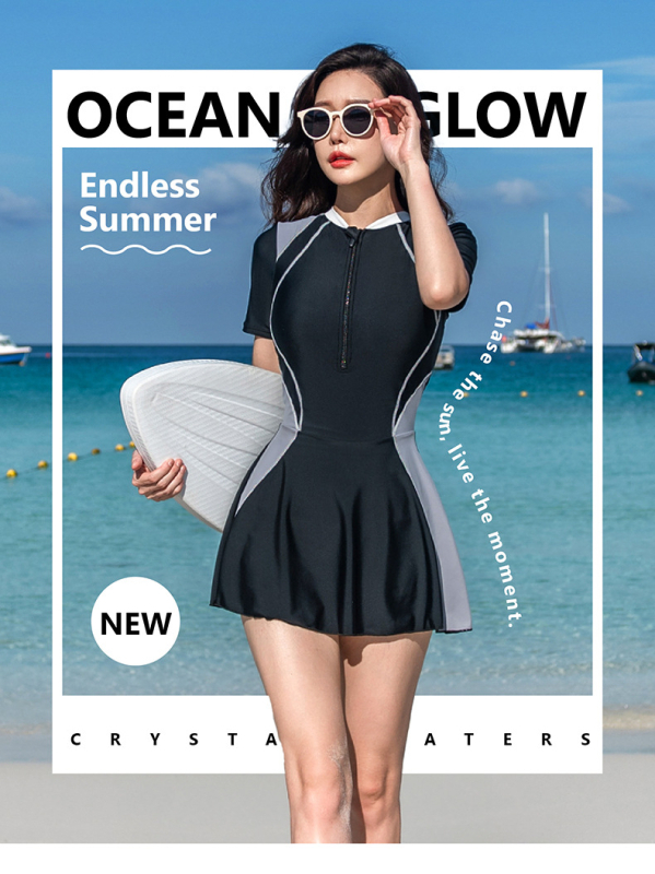 Женски бански костюм с висока талия, бързосъхнещ материал, висока еластичност, с подплънки за бюста, консервативен дизайн