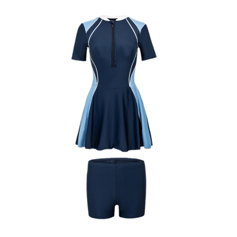 Женски бански костюм с висока талия, бързосъхнещ материал, висока еластичност, с подплънки за бюста, консервативен дизайн