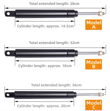 Nugaros atramos dujų spyruoklės lazda biuro kėdėi – spyruoklinis plienas, montavimo atstumas 480, eiga 160, forma: atramos lazda