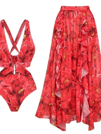 Ολόσωμο μαγιό με βαθύ V-λαιμό και ανοιχτή πλάτη, εκτυπωμένο σχέδιο, με επένδυση για το στήθος.