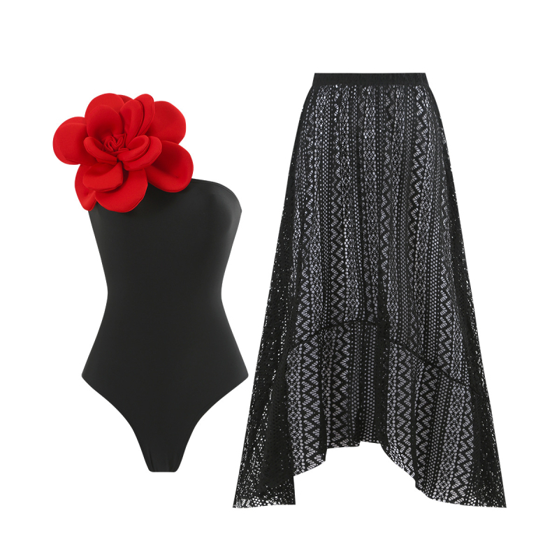 Γυναικείος ολόσωμος μαγιό με μακριά φούστα και 3D μεγάλα λουλούδια; ύφασμα πολυεστέρα 82%, επένδυση πολυεστέρα/ελαστάν 18%; βάρος 350 g; ενίσχυση στήθους με επένδυση χωρίς μεταλλική υποστήριξη.