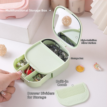 Козметично огледало с двойно отделение за бижута и чекмедже, Guiqun, пластмасова рамка, сребърно огледало