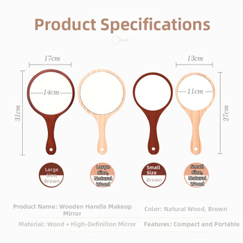 Огледало за грим с дървена рамка и дръжка, кръгло сребърно огледало, за спалня, възможност за печат на лого