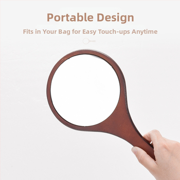 Огледало за грим с дървена рамка и дръжка, кръгло сребърно огледало, за спалня, възможност за печат на лого