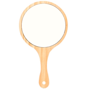 Огледало за грим с дървена рамка и дръжка, кръгло сребърно огледало, за спалня, възможност за печат на лого