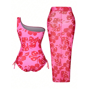 Egyrészes fürdőruha egy vállon, mintázat, beépített melltartó párnázással, poliészter anyagú bélés.