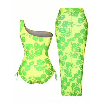 Egyrészes fürdőruha egy vállon, mintázat, beépített melltartó párnázással, poliészter anyagú bélés.