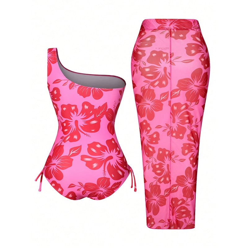 Egyrészes fürdőruha egy vállon, mintázat, beépített melltartó párnázással, poliészter anyagú bélés.