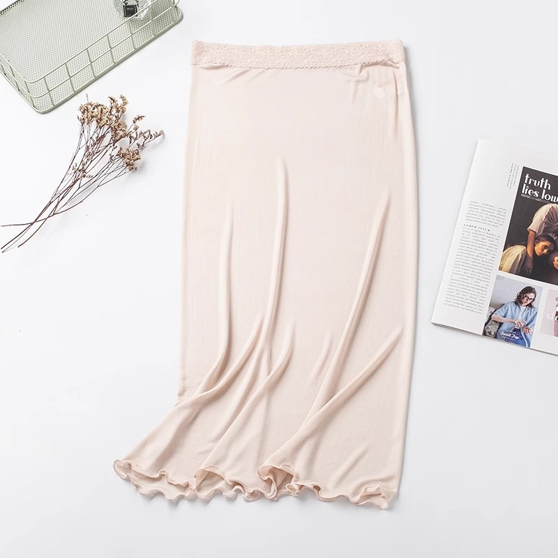 Εσωτερική φούστα από μεταξιού Mulberry με δαντελωτή επένδυση, χωρίς ραφές, μεσαία μέση