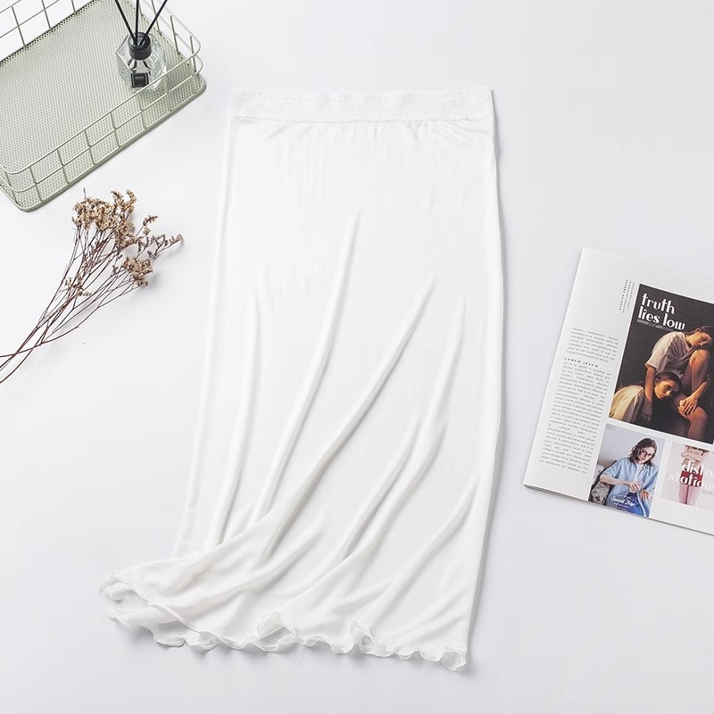 Εσωτερική φούστα από μεταξιού Mulberry με δαντελωτή επένδυση, χωρίς ραφές, μεσαία μέση