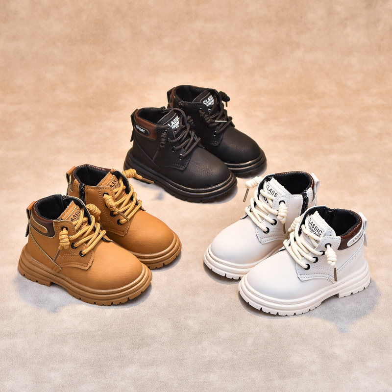 Gyerekeknek szánt Martin csizma, brit stílusú, oldalsó cipzárral — mikroszálas bőr felsőrész, gumírozott talp, vízálló és csúszásmentes