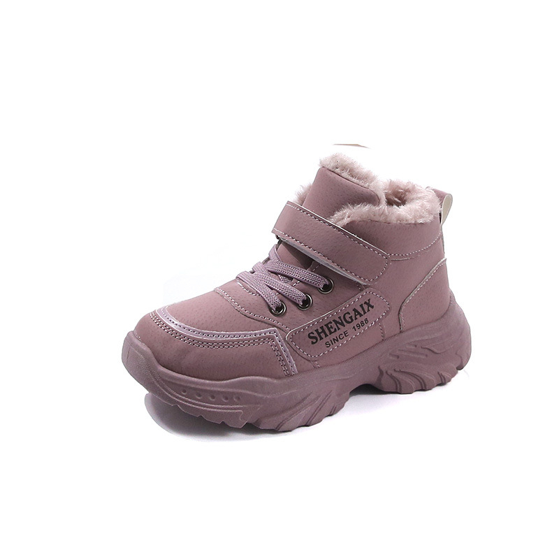 Meitenēm ziemas zābaki ar fleece iekšējo oderi, Velcro aizdare, augšējā virsma no mākslīgās ādas, gumijas zole, bieza konstrukcija, vecums 4–12 gadi