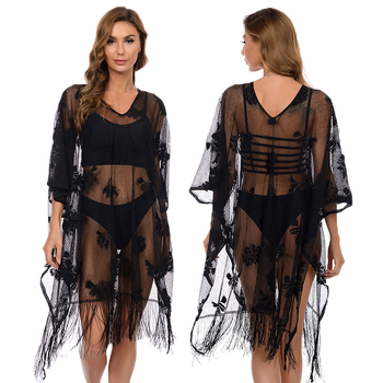 Moteriška pliažinė crochet palaidinė su permatomais nėriniais paneliais, 150 g, audinys: sintetinių pluoštų mišinys, pamušalas: 100% poliesteris, tinkama plaukiojimui ir vandens judėjimui