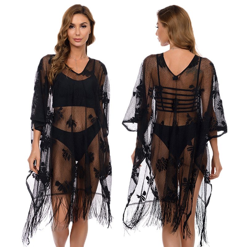 Moteriška pliažinė crochet palaidinė su permatomais nėriniais paneliais, 150 g, audinys: sintetinių pluoštų mišinys, pamušalas: 100% poliesteris, tinkama plaukiojimui ir vandens judėjimui