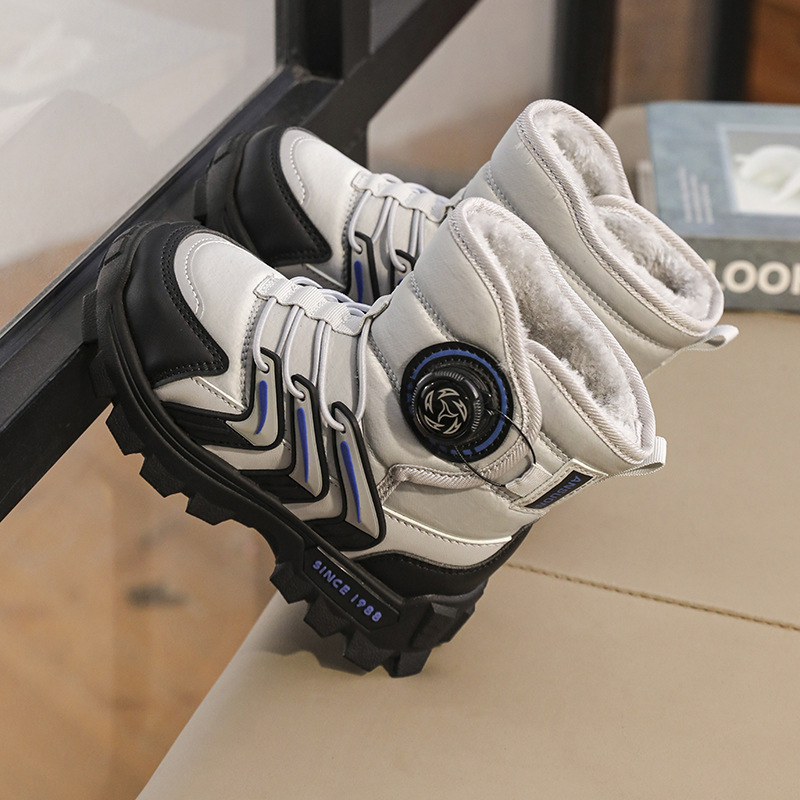 Casual παιδικά χειμωνιάτικα μποτάκια, με φλις επένδυση, υψηλό άνω μέρος από Umbrella Cloth, εσωτερική σόλα από μεγάλο βαμβάκι, σόλα PVC, δάκτυλο με σχέδιο ψαροκόκαλο