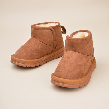 Bērnu ziemas apavi līdz potītēm ar velūra augšdaļu, pūkaina odere, Velcro aizdare, izturīga zole, vecums 1–12 gadi.