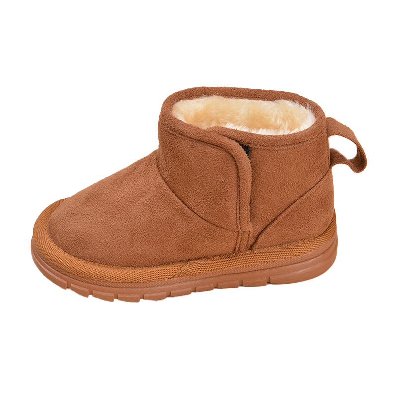 Bērnu ziemas apavi līdz potītēm ar velūra augšdaļu, pūkaina odere, Velcro aizdare, izturīga zole, vecums 1–12 gadi.