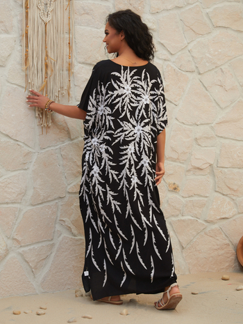 Μποέμικη μακριά κάλυψη παραλίας για μαγιό, ύφασμα μίγμα βαμβακιού, 280 g, φόδρα 100% βαμβάκι, κατάλληλη για κολύμβηση