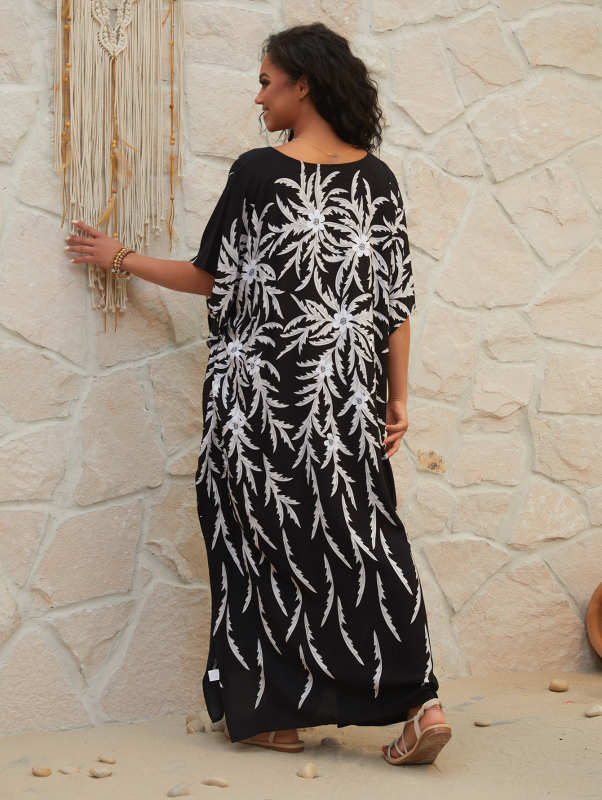 Μποέμικη μακριά κάλυψη παραλίας για μαγιό, ύφασμα μίγμα βαμβακιού, 280 g, φόδρα 100% βαμβάκι, κατάλληλη για κολύμβηση