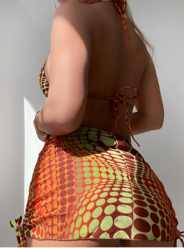 Τριών τεμαχίων γυναικείος μαγιό με τύπωμα Totem, εξωτικού στυλ, με επένδυση στήθου· ύφασμα 82% πολυεστέρας, επένδυση 95% ελαστάν, βάρος 260 g/m2