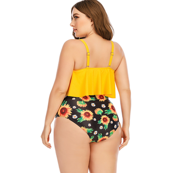 Costum de baie bikini cu talie înaltă, imprimeu, cu burete pentru sân, fără mâneci, material poliester-spandex