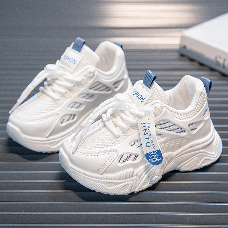 Pantofi sport pentru copii cu partea superioară din plasă, ușori, talpă din cauciuc, bandă elastică, imprimeu cu litere