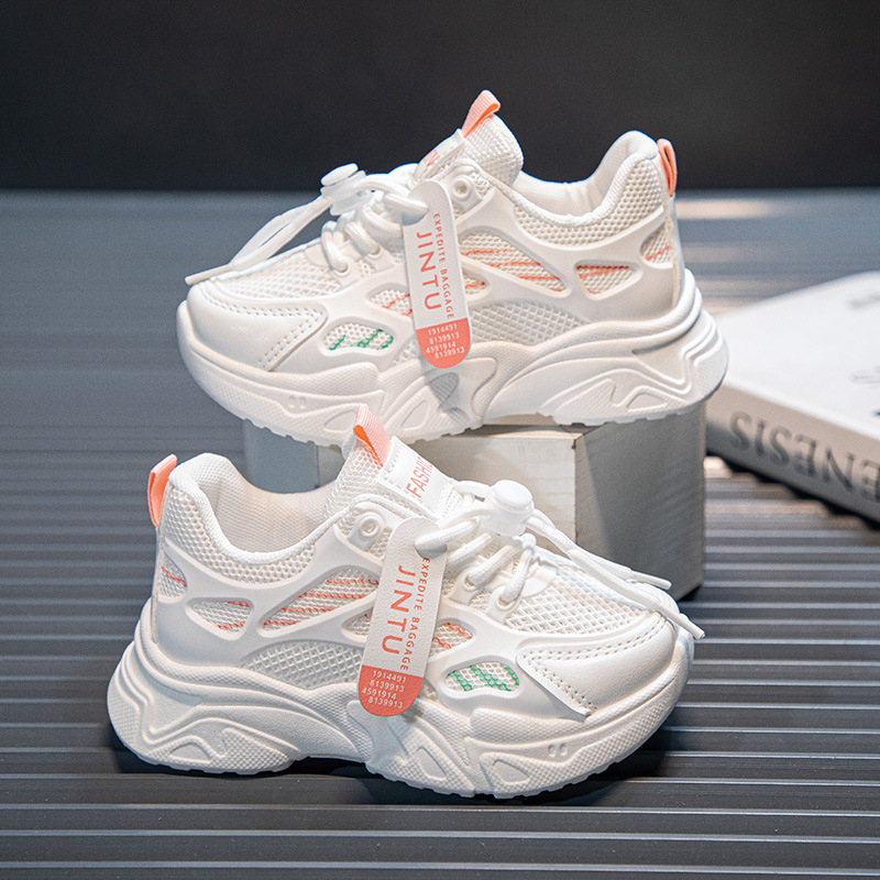 Pantofi sport pentru copii cu partea superioară din plasă, ușori, talpă din cauciuc, bandă elastică, imprimeu cu litere