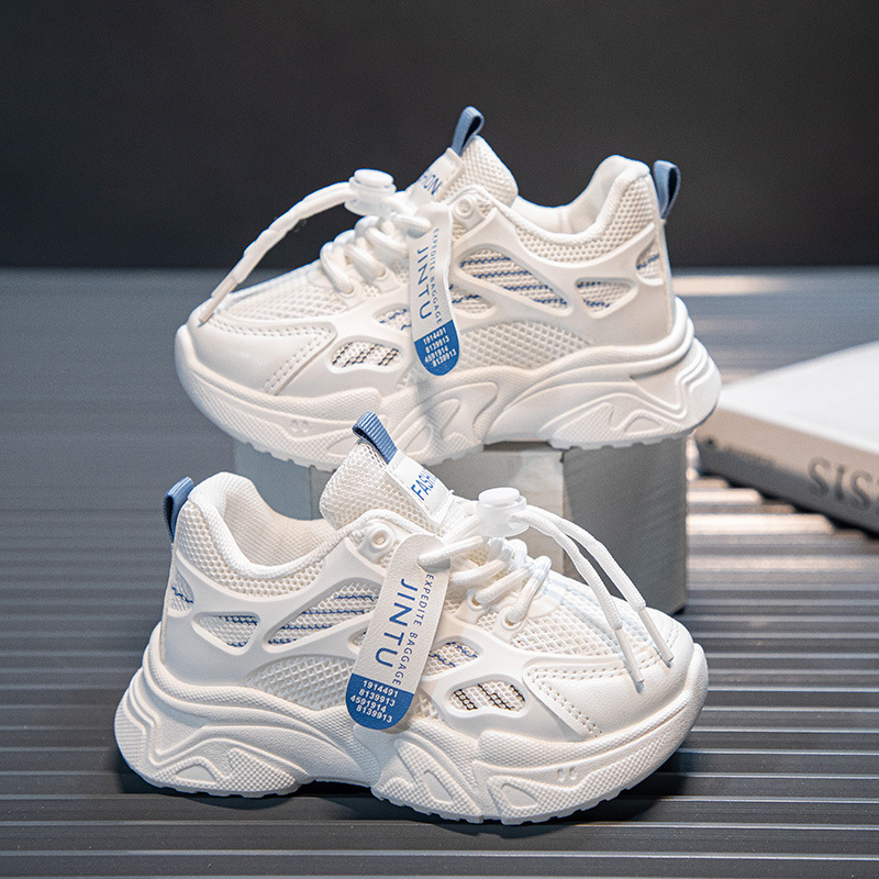 Pantofi sport pentru copii cu partea superioară din plasă, ușori, talpă din cauciuc, bandă elastică, imprimeu cu litere