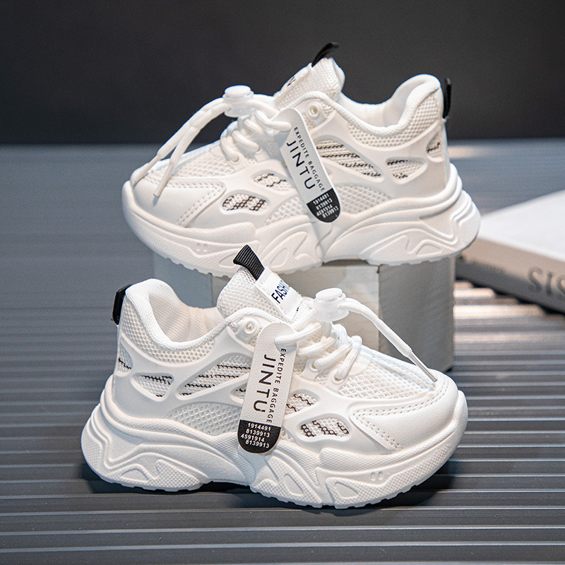 Pantofi sport pentru copii cu partea superioară din plasă, ușori, talpă din cauciuc, bandă elastică, imprimeu cu litere