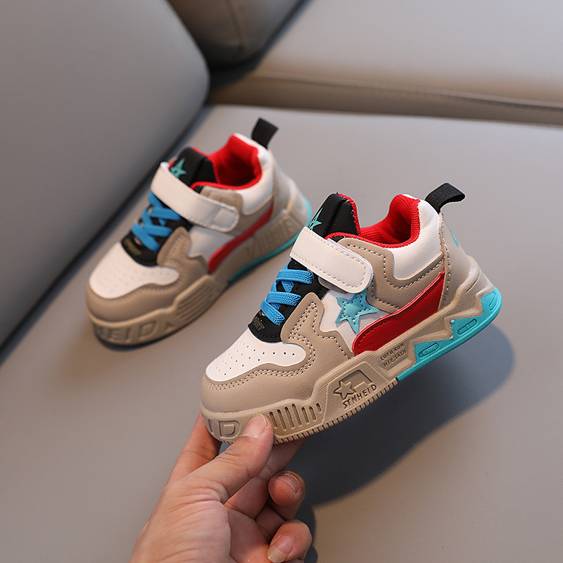 Bērnu Velcro kurpes – pretslīdēšana, izturīgas, PU augšdaļa, gumijas zole, zems augšdaļu profils, abstrakta raksts, pavasaris un rudens