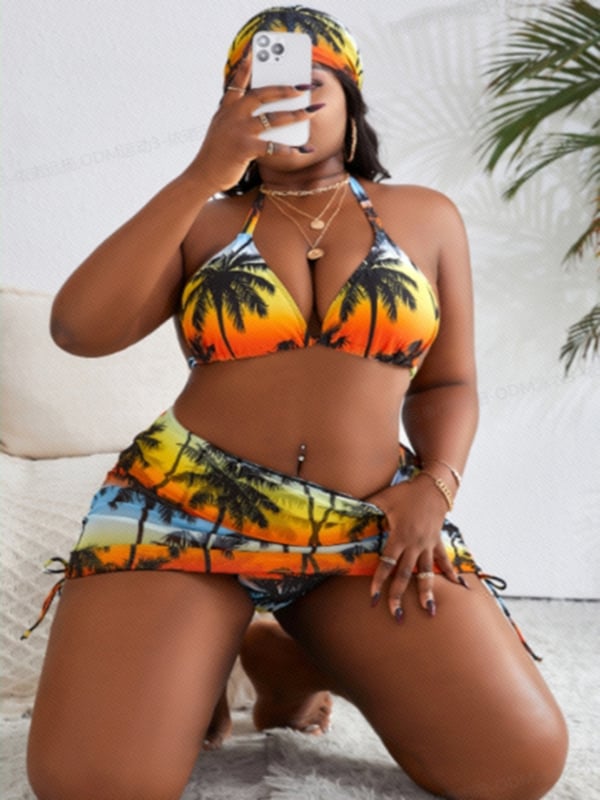 Μπικίνι σετ με τροπικό print, με επένδυση στην πάνω πλευρά, χωρίς μεταλλική στήριξη; ύφασμα 85% πολυεστέρας, 15% ελαστάν; επικάλυψη 95% πολυεστέρας, 5% ελαστάν; σετ τριών τεμαχίων