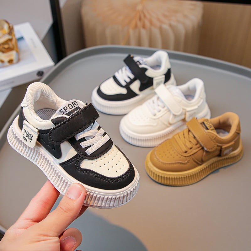 Bērnu sporta apavi ar Velcro aizdari, zemas augšdaļas, gumijas zole, augšdaļa no mākslīgā PU, iekšējā odere no mākslīgās ādas, korejiešu stils, pavasaris un rudens