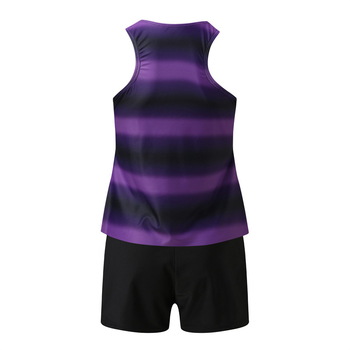 Двучастен бански за жени, принт на райета, полиестер с подплата, чашки за бюст, без метална опора, подходящ за плуване