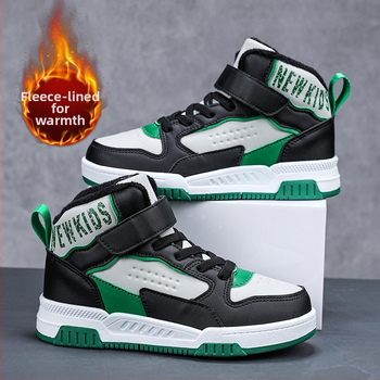 Bērnu ziemas augstas kurpes ar pūkaino iekšpusi, universālas, Velcro aizdare, bieza neslidīga zole