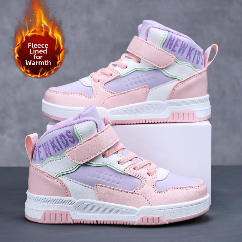 Детски високи зимни кецове с плюшена подплата, унисекс, велкро закопчаване, дебела противохлъзгаща подметка