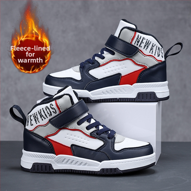 Bērnu ziemas augstas kurpes ar pūkaino iekšpusi, universālas, Velcro aizdare, bieza neslidīga zole