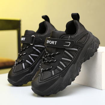 Παιδικά υπαίθρια sneakers με διχτυωτό επάνω μέρος, κλείσιμο Velcro, διαπνέοντα, ελαφριά, ριγέ σχέδιο, αντιολισθητική σόλα από TPR