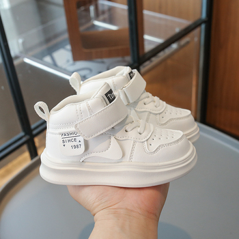 Bērnu augstās sneakers ar sintētisku ādu, PU zole, Velcro aizdare, piemērotas pavasarim un rudenim