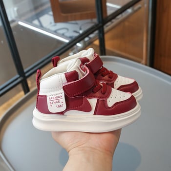 Bērnu augstās sneakers ar sintētisku ādu, PU zole, Velcro aizdare, piemērotas pavasarim un rudenim