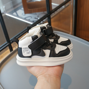 Bērnu augstās sneakers ar sintētisku ādu, PU zole, Velcro aizdare, piemērotas pavasarim un rudenim